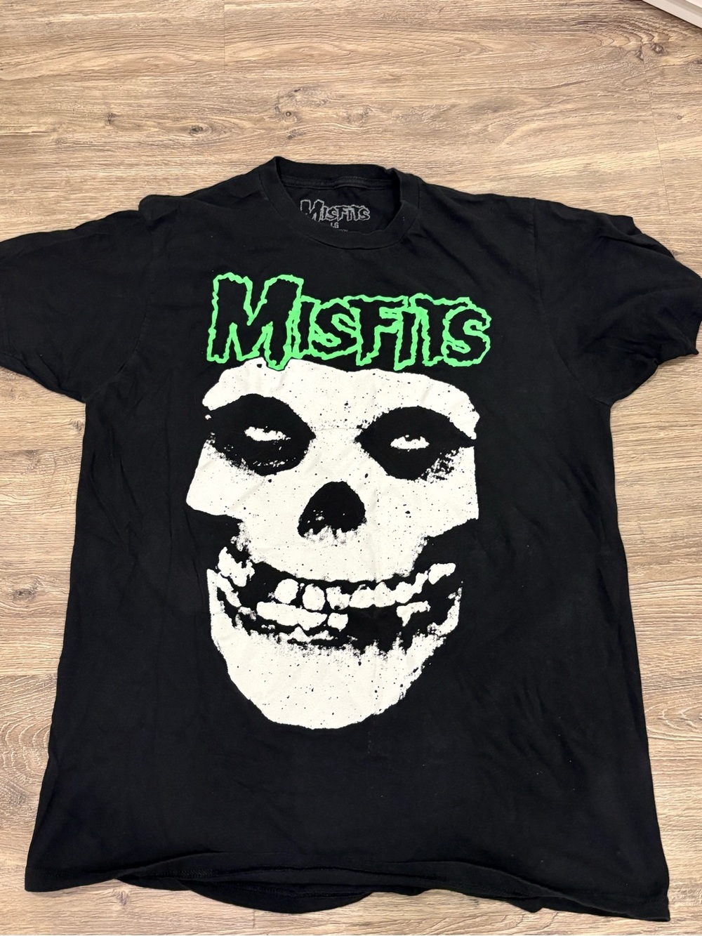 Men’s Black Misfits Skull T‑Shirt with Green Logo